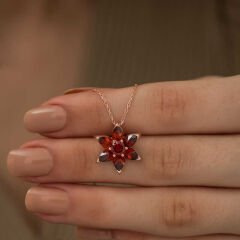 Gümüş Rose Kırmızı Çiçek Kolye