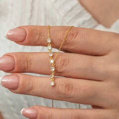 Gümüş Zirkon Sıra Taşlı Gold Kadın Kolye