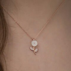 Gümüş Rose Sedef Çiçek Kolye