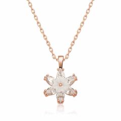 Gümüş Rose Beyaz Lotus Çiçeği Kolye