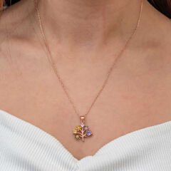 Gümüş Rose Renkli Hayat Ağacı Kadın Kolye