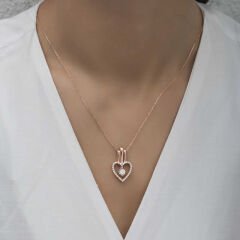 Gümüş Rose Kalpli Tek Taş Kadın Kolye