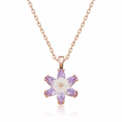 Gümüş Rose Lila Lotus Çiçeği Kolye