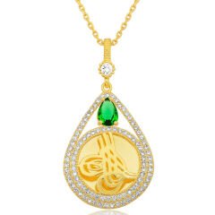 Gümüş Gold Kaplama Damla Tuğralı Kadın Kolye