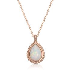 Gümüş Rose Damla Beyaz Opal Taşlı Kadın Kolye