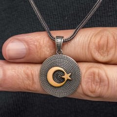 Gümüş Ay Yıldızlı Erkek Kolye