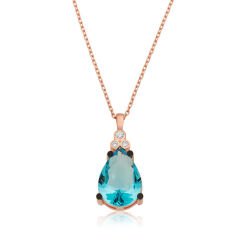 Gümüş Mavi Topaz Damla Bayan Kolye