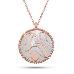 Gümüş Rose Sedef Taşlı Anne Çocuk Sevgisi Kolye