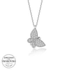 Swarovski Taşlı Gümüş Kelebek Bayan Kolye
