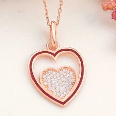 Gümüş Rose Kalp Kadın Kolye