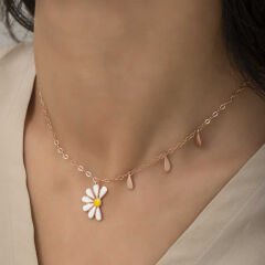 Gümüş Rose Papatya Seviyor Sevmiyor Bayan Kolye
