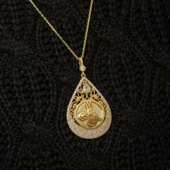 Gümüş Gold Kaplama Damla Tuğralı Kadın Kolye