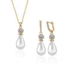 Gümüş Gold Damla İnci Kadın Set